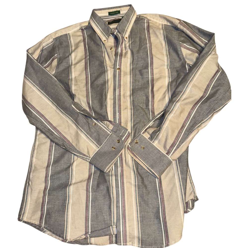 Manhattan Dress Shirt Mens L Striped Button Down Long Sleeve Wrinkle‎ Free
